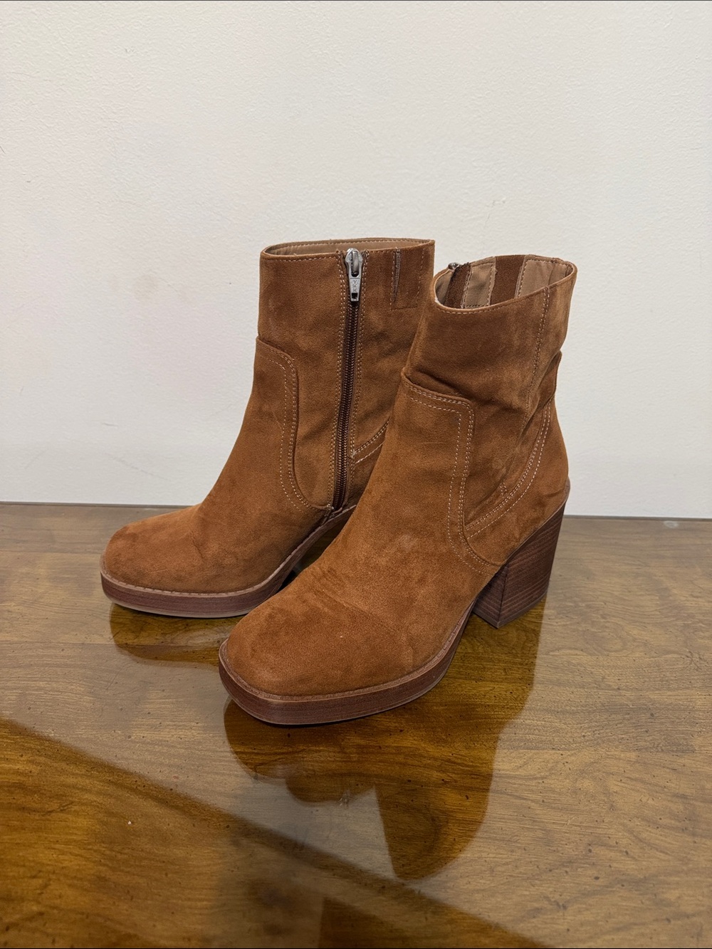 Universal Thread Chestnut Suede Block Heel Ankle Boots